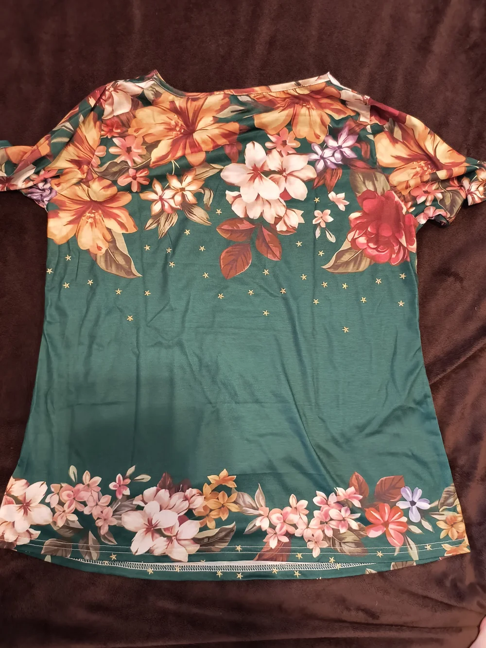 Floral Cold-Shoulder Women’s Top in Teal - Picture 7 of 9